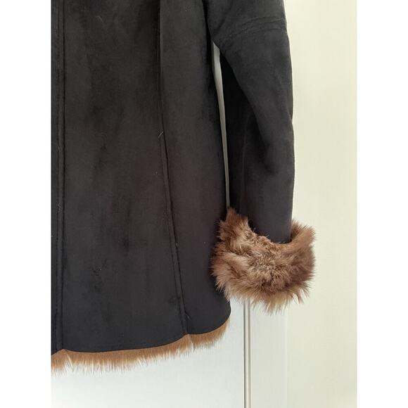 NWT Coldwater Creek Wonderlands toggle pea Coat Sz M Black suede faux fur - Picture 10 of 12